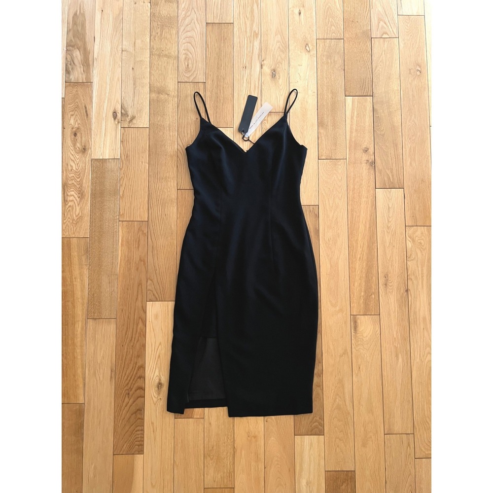 NEW Black Halo Sheath Knee Length Black Dress Front Slit V Neck Womens Size 2